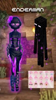 an animated image of a woman standing in front of a purple background with text that reads enderman