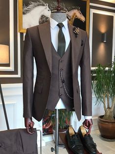 Suit Slim Fit BOJONI Slim Fit Suit Men, Suit For Men, Dress Suits For Men, Lapel Jacket, Brown Suits, Slim Fit Suits, Pinstripe Suit, Slim Fit Suit, 3 Piece Suits