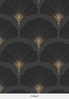 an art deco wallpaper with gold and black fan designs