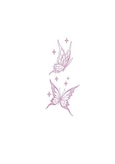 two butterflies flying in the air with stars on their wings, one is pink and the other is white