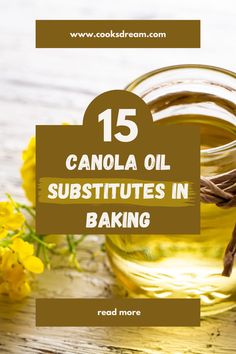 a jar filled with vanilla oil next to yellow flowers and cinnamon sticks on a wooden table