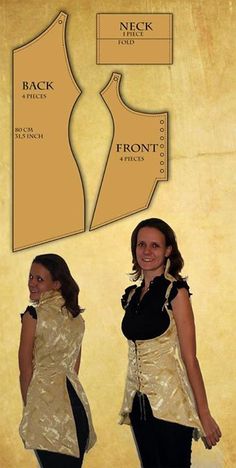 two women standing next to each other in front of a paper cutout with the shape of a dress on it