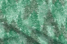 a green and white background with trees