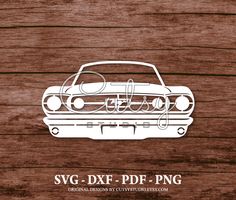 an old car with the word svg dxf - pdf - png on it