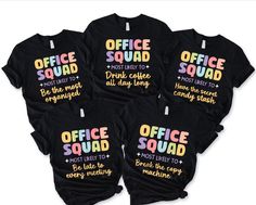 four shirts that say office squad on them