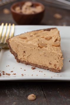 a slice of peanut butter pie on a white plate