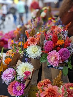 colorful flowers are on display at an outdoor market