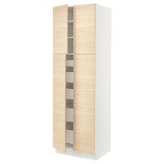 SEKTION / MAXIMERA high cabinet w 4 doors/5 drawers, white/Askersund light ash effect, 30x24x90" - IKEA Sektion Kitchen, High Cabinet, Drawer Rails, Kitchen System, Painted Drawers, Plastic Edging, Organization Furniture, Wood Pattern, Wood Patterns