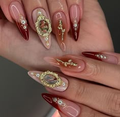 April Nails, Gold Nail, Really Cute Nails, Unique Acrylic Nails, Nail Idea, Fire Nails