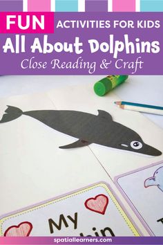 Check out these Dolphin Activities for Kids! This All About Dolphins close reading activity is great for your reading corner! The resource includes nonfiction writing, reading comprehension worksheets, graphic organizers, craft activity, and lapbook ideas. They can be used as bell-ringer activity, warm-up activity, or after-school activity. Fun things to do with your first and second grade students! #animalstudy #nonfictionunit #closereading #craft #lapbookideas  #activitiesforkids Dolphin Activities, Ocean Animal Activities, All About Dolphins, Magic Tree House Activities, Dolphin Craft, Dolphin Facts