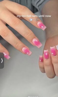 Latina Nail Designs Pink Short, Orb Nails, Pink Nail Sets Medium, Iconic Nails, Pink Aura Nails Short, Pink Aura Nails Square, Cute Short Nail Sets Pink, Pink Star Nails Acrylic Y2k, Pink Aura Nails Coffin