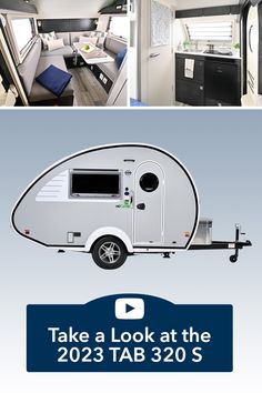 an advertisement for a travel trailer with the words take a look at the 202 tab 350