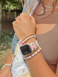 Smiley Face Beaded Bracelet/ Colorful Bracelet/ Bracelet - Etsy Cute Bracelet Stacks With Apple Watch, Bracelet And Watch Combo, Apple Watch Friendship Bracelet, Bracelet Stack With Apple Watch, Cute Bracelet Stacks, Apple Watch Bracelet Stack, Summer Bracelet Stack, Bracelet Combos, Smiley Face Bracelet