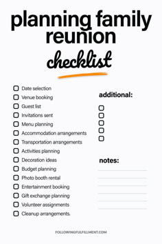 a family reunion checklist is shown in black and white