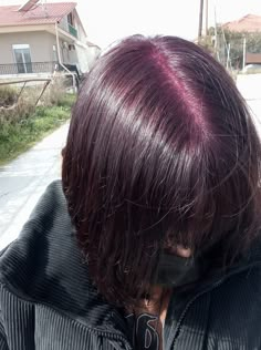 Dark Purple Hair Color Short, Dark Purple On Brown Hair, Grape Hair Color Dark Purple, Global Grape Hair, Grape Soda Hair, Purple Hair No Bleach, Grape Violet Hair Color, Dark Black Purple Hair, Dark Purple Hair Men