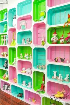 the shelves are filled with many different types of toys