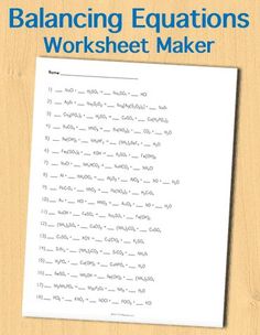 the balancing calculations worksheet maker is on top of a wooden table with text