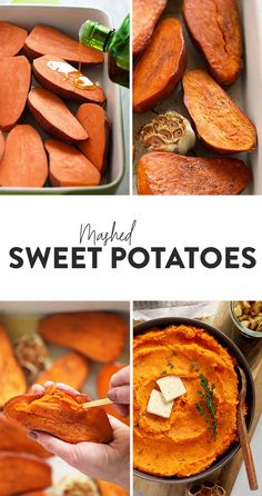 sweet potato dishes in pans with text overlay