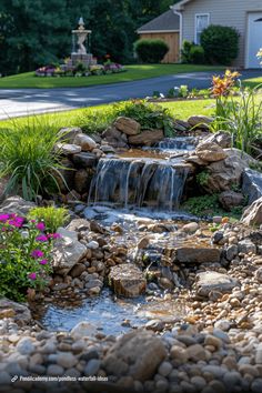 there is a small waterfall in the garden