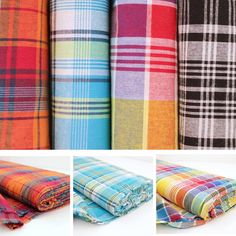 -A smooth cotton fabric -Handwoven cotton check Indian Madras fabric, with its vibrant tartan print -Pure Cotton  -Width: 145cm -Content: 100% Cotton -Weight: 135 GSM -Lightweight -Non-stretch  -Great drape and handle -Easy to sew with -Great for dressmaking, nightwear, pyjamas, lungis, tops, skirts and more. LONGER MATERIAL: If you purchase more than half a meter, your order will be cut as a continuous length. ACCURACY: We always try to use pictures to reflect an accurate representation of the Tartan Shirt, Chiffon Fabric, Dressmaking, Easy Sewing, Nightwear, Fabric Material, To My Daughter, Pure Cotton, Tartan