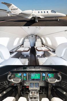 the inside and outside view of an airplane