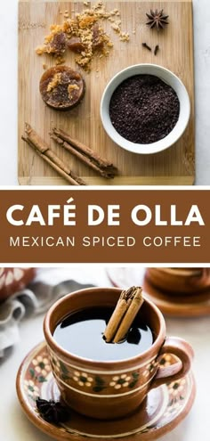 the mexican spiced coffee is served with cinnamon and cloves