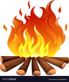 a campfire with burning logs on a white background