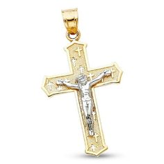 Genuine solid 14k gold high quality fashion pendant jewelry charm. Great gift for any Mens or Womens occasion. Solid 14k Yellow White Gold Cross Engraved Crucifix Pendant Jesus Charm Fancy Two Tone 30 x 19 mm. Size: one size.  Color: Metal Type.  Gender: unisex.  Age Group: adult. Mens Christian Gifts, Bff Jewelry, Christian Quotes God, The Good Shepherd, Meaningful Jewelry, Jewelry Lookbook, Gold Cross, Christian Gifts, Inspirational Gifts