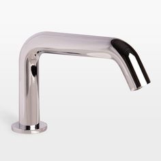 a chrome faucet with black handles on a white background