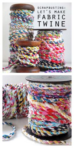 some spools of fabric sitting on top of each other