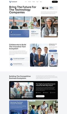 an image of a website page with many different images on it, including people in suits and