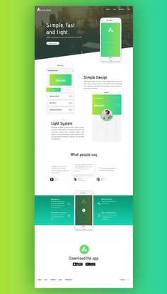 the landing page for an app designed to look like a mobile phone and light green background