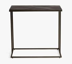 a small black table with metal legs and a square top on an isolated white background