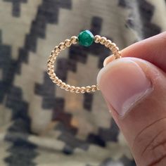 14k Gold Beaded Ring. Size 7. Natural Unpolished Emerald. Elegant Gold Emerald Ring With Round Band, Elegant 14k Gold Filled Promise Ring, Gold Emerald Jewelry With Round Band, Elegant Rose Gold Emerald Ring In 14k, Elegant 14k Rose Gold Emerald Ring, Faceted Yellow Gold Jewelry In Recycled Gold, Faceted Round Band Jewelry Gift, Faceted Open Ring Fine Jewelry, Faceted 14k Gold Ring For Anniversary