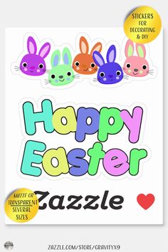 the happy easter sticker is shown in different colors