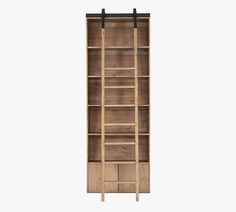 a tall wooden bookcase with four shelves