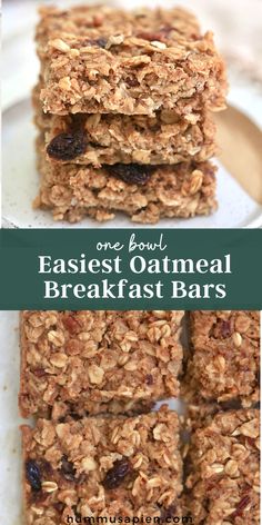 an easy breakfast bar made with oatmeal and raisins on top