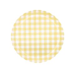 a yellow and white checkered paper plate