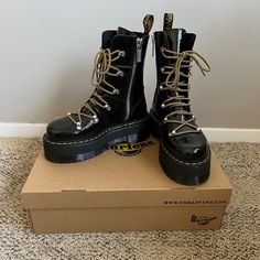 Brand New Never Worn Dr. Martens Ghilana Max Water Repellent Lace-Up Platform Boot Black Size 8 Dr Martens Combs Tech Ankle Strap Ankle Boots In Black, Chunky Boots Outft Plus, Laceup Platform Boots, Winter Goth Boots, Dr Martens Clemency Boots, Doc Martens Boots Leg Warmers, Platform Boots Color, Black Chunky Boots Winter, Chunky Boots Feminine