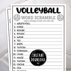 a volleyball word scramble is shown on top of a sheet of paper with the words volleyball