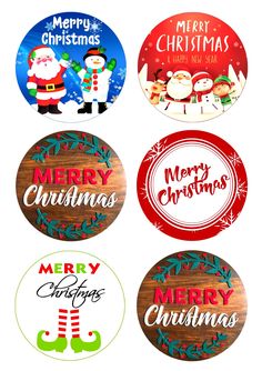 four christmas stickers with different designs on them