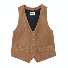 Waistcoats For Women, Puffer Vests, Aesthetic Collection, Leather Waistcoat, Hardware Logo, Suede Vest, Vest Designs, Sleeveless Jacket, Zadig And Voltaire