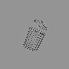 a black and white drawing of a trash can on a gray background with the lid open