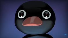 an animated black bird with big eyes