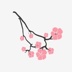 a branch with pink flowers on it against a white background in the shape of a bird