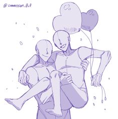 an image of two people hugging each other with balloons attached to their heads in the air