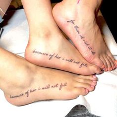 two people with matching tattoos on their feet that say, because they're not afraid