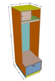 a drawing of a tall cabinet with drawers