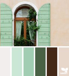 the color scheme is green and brown, with white trim on the window sill