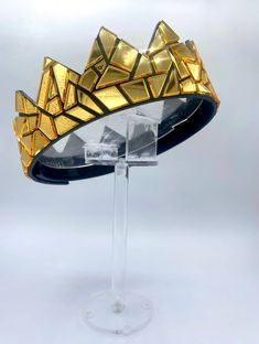 Gold Mirror Crown on Black Leather - Etsy Crown Sculpture, Leather Toms, Mirror Clothes, Crown Art, The Throne, Acrylic Mirror, Gold Crown, Costume Hats, Leather Shops